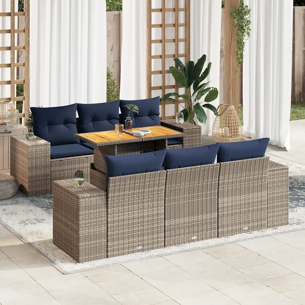 Set Divani da Giardino 7 pz con Cuscini Grigio in Polyrattan 3327337
