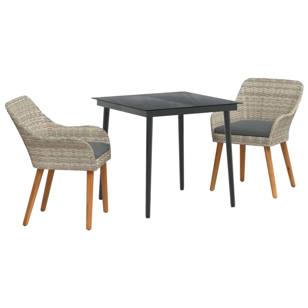 Set da Pranzo per Giardino 3 pcs Grigio chiaro polyrattan
