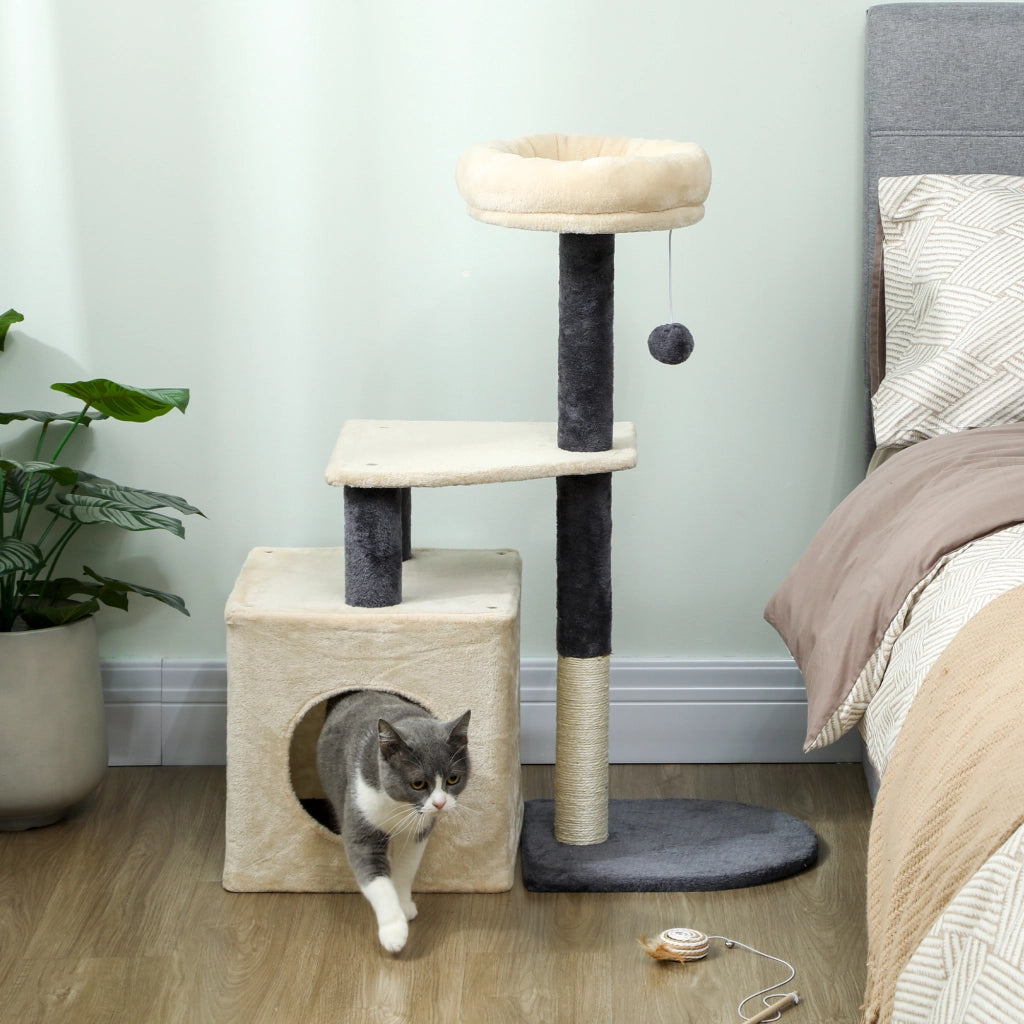 Albero Tiragraffi per Gatti con Casetta e Lettino ¨C Minimal ¨C Bianco Crema 92 cm
