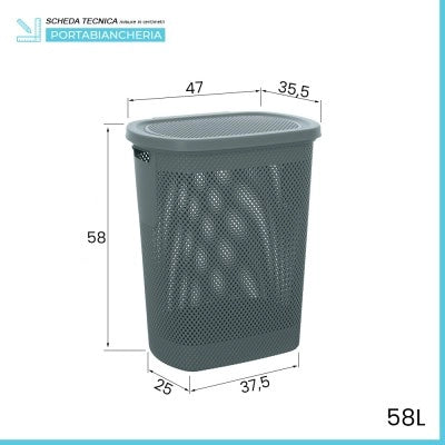Cesto portabiancheria con coperchio in plastica blu avio 58 lt Kamala