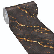Tappeto Cucina Pvc Stampato Risoluzione HD Antimacchia Antiscivolo Marmo Scuro Venato Oro - 51x300 Cm