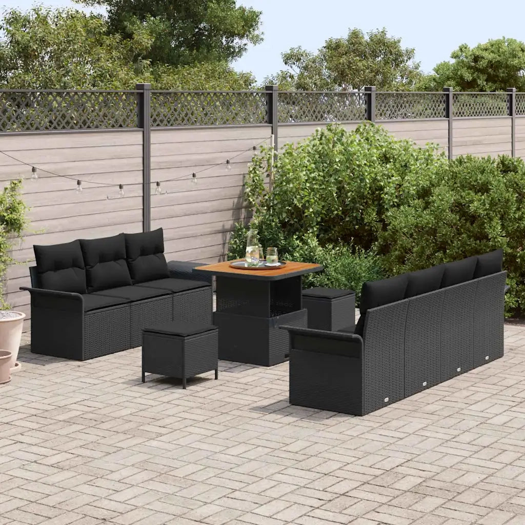 Set Divano da Giardino con cuscino 10 pcs Nero polyrattan