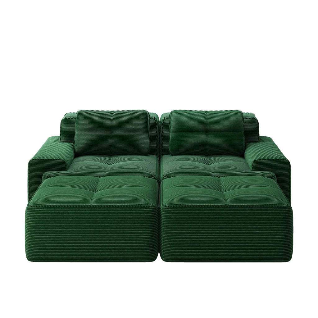 Divano Modulare a U con Ottoman ¨C Xylo ¨C Verde, Velluto a Coste, Componibile