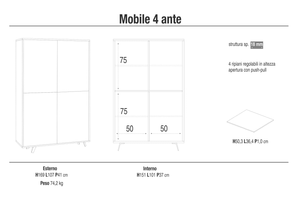 Credenza alta VELBRUK nero pietra/bianco lucido