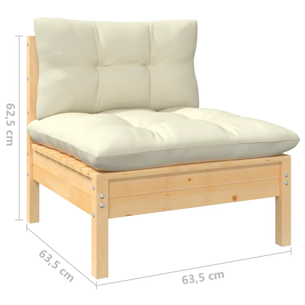 Set Salotto da Giardino 9 pz con Cuscini Crema in Legno di Pino 3096977