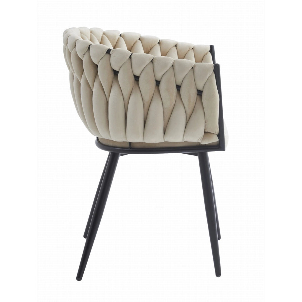 Sedia poltroncina Orion in velluto beige con gambe nere
