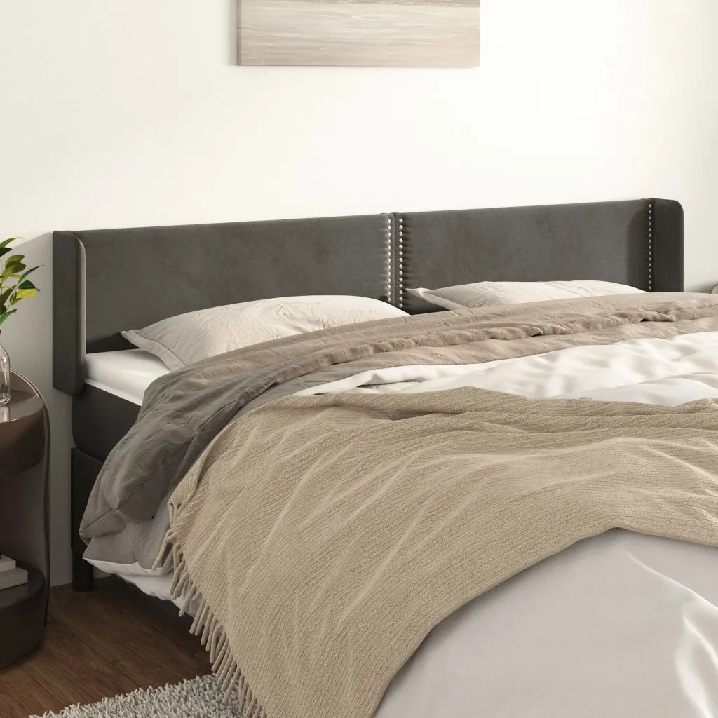 Testiera ad Orecchio-Testata con Orecchie Grigio Scuro 163x16x78/88 cm in Velluto 662451