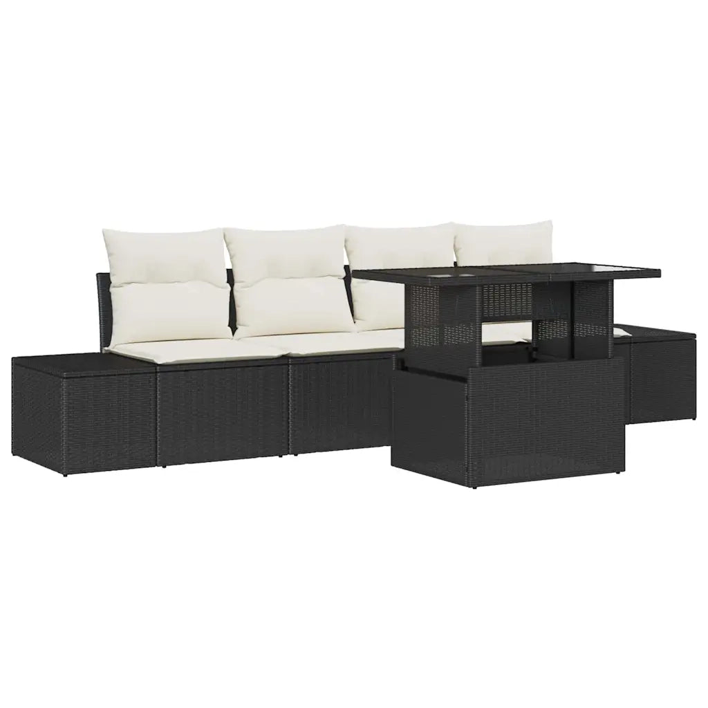 Set di divani con cuscino 5 pcs Nero e Crema polyrattan 3349083