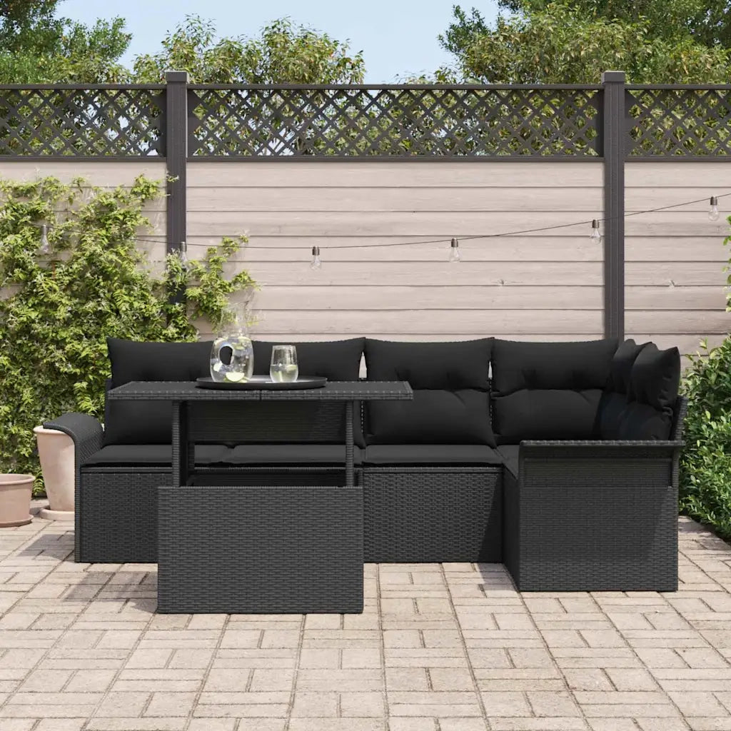 Set Divano da Giardino con cuscino 6 pcs Nero polyrattan 3348289