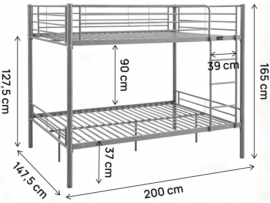 Letto a castello matrimoniale "Adam" con rete - 140 x 190 cm - Grigio