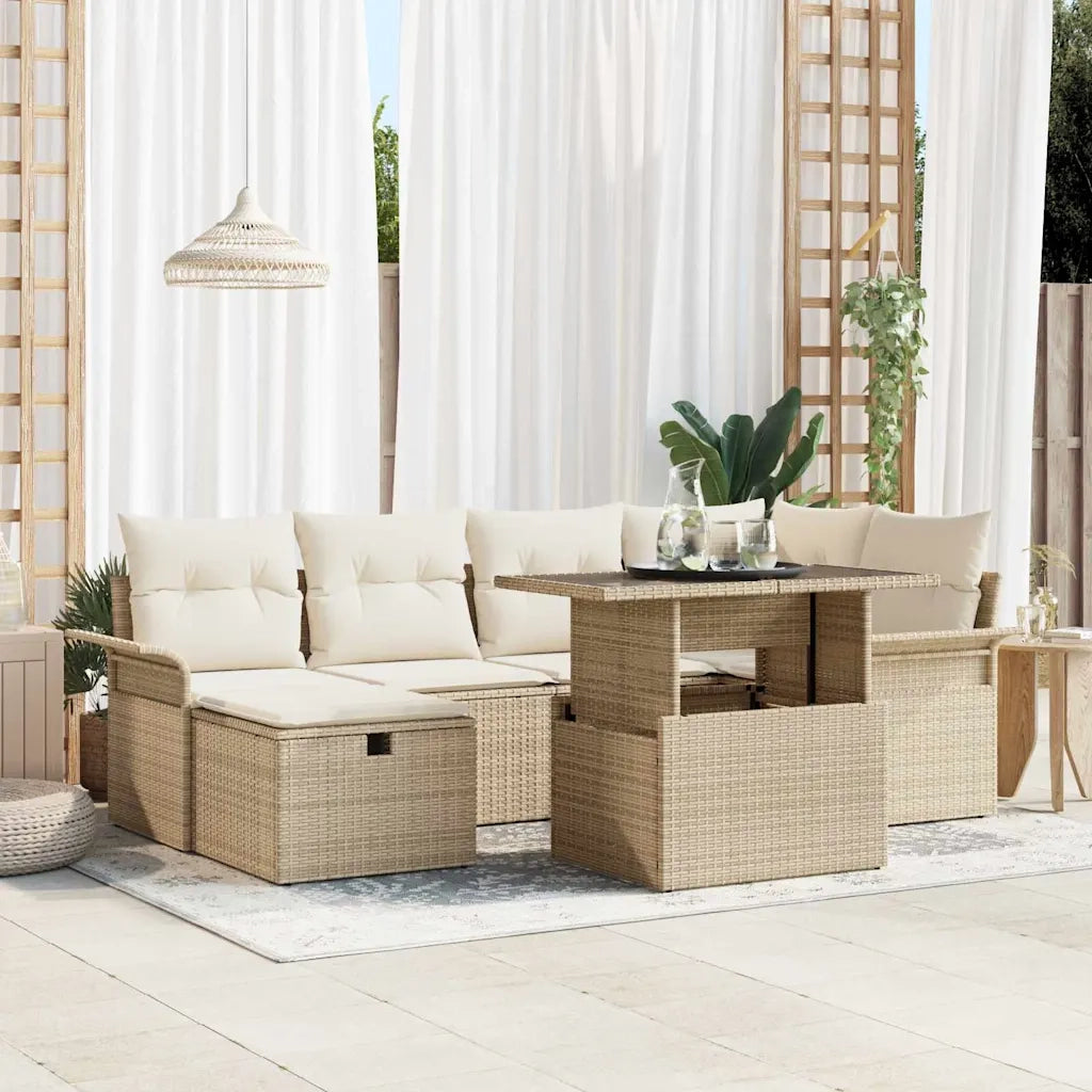 Set Divano da Giardino con cuscino 7 pcs Beige Poly Rattan