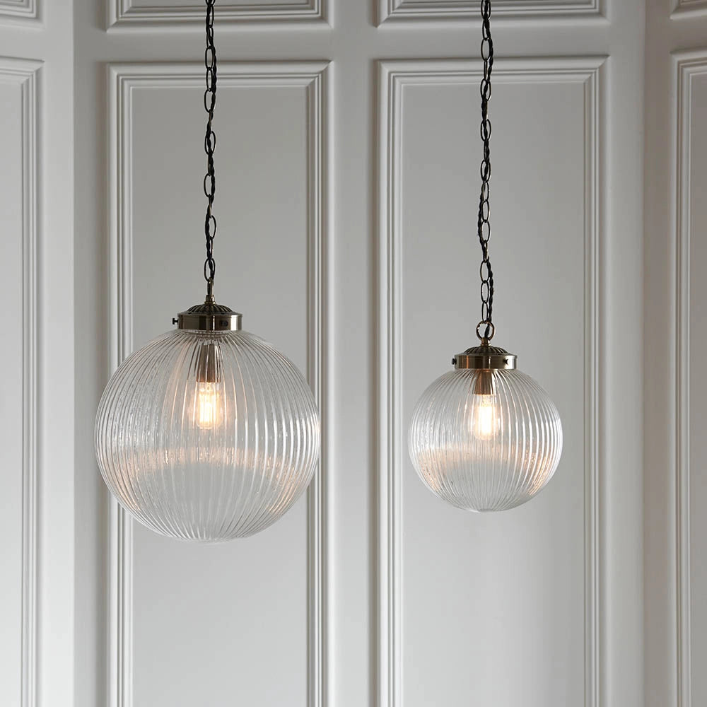 Lampada a sospensione retro ottone anticato vetro Ø35 E27
