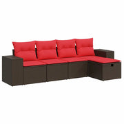 Set Divano da Giardino 5 pz | Set Salotto da Giardino con Cuscini Marrone in Polyrattan