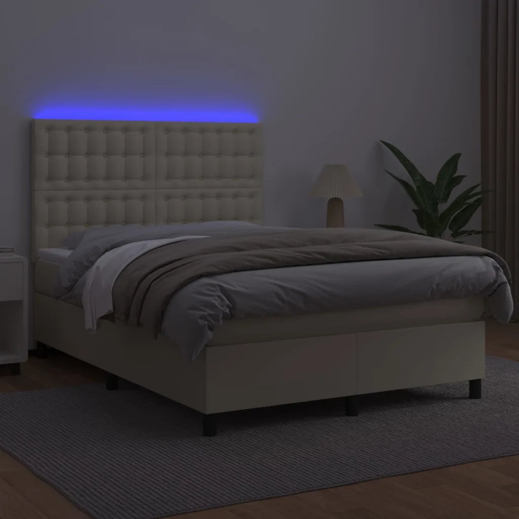 Giroletto a Molle con Materasso e LED Crema 140x190 cm 3135941