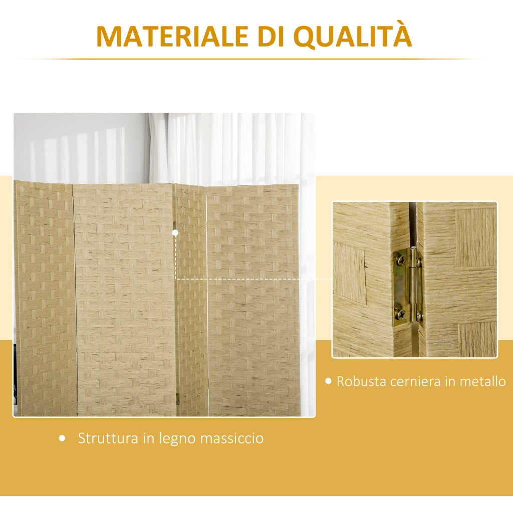 Paravento Separ¨¦ da Interno a 4 Ante in Legno, Pieghevole e Salvaspazio Altezza 170cm, Marrone
