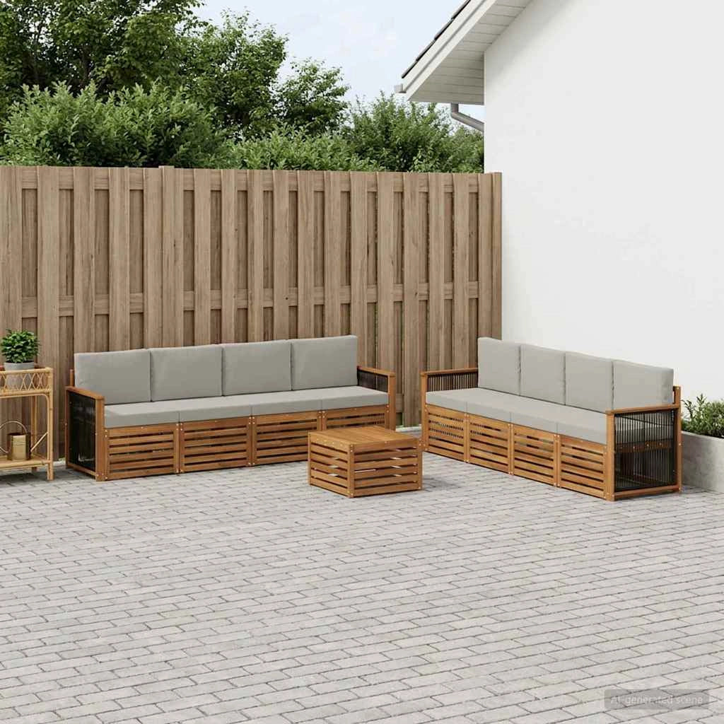 Set di divani da esterno 9 pz Naturale e Grigio Chiaro 3384172