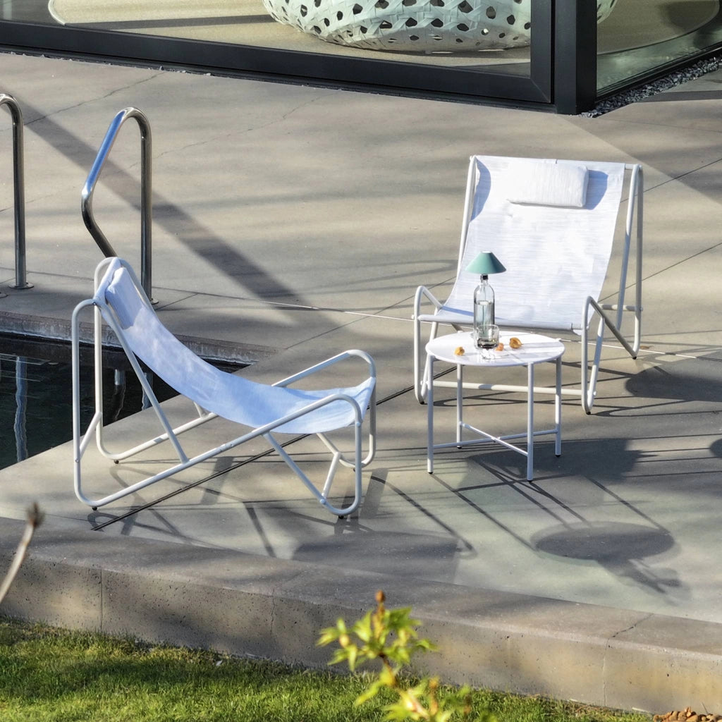 Salotto da giardino con tavolo rotondo in acciaio, 2 posti, beige