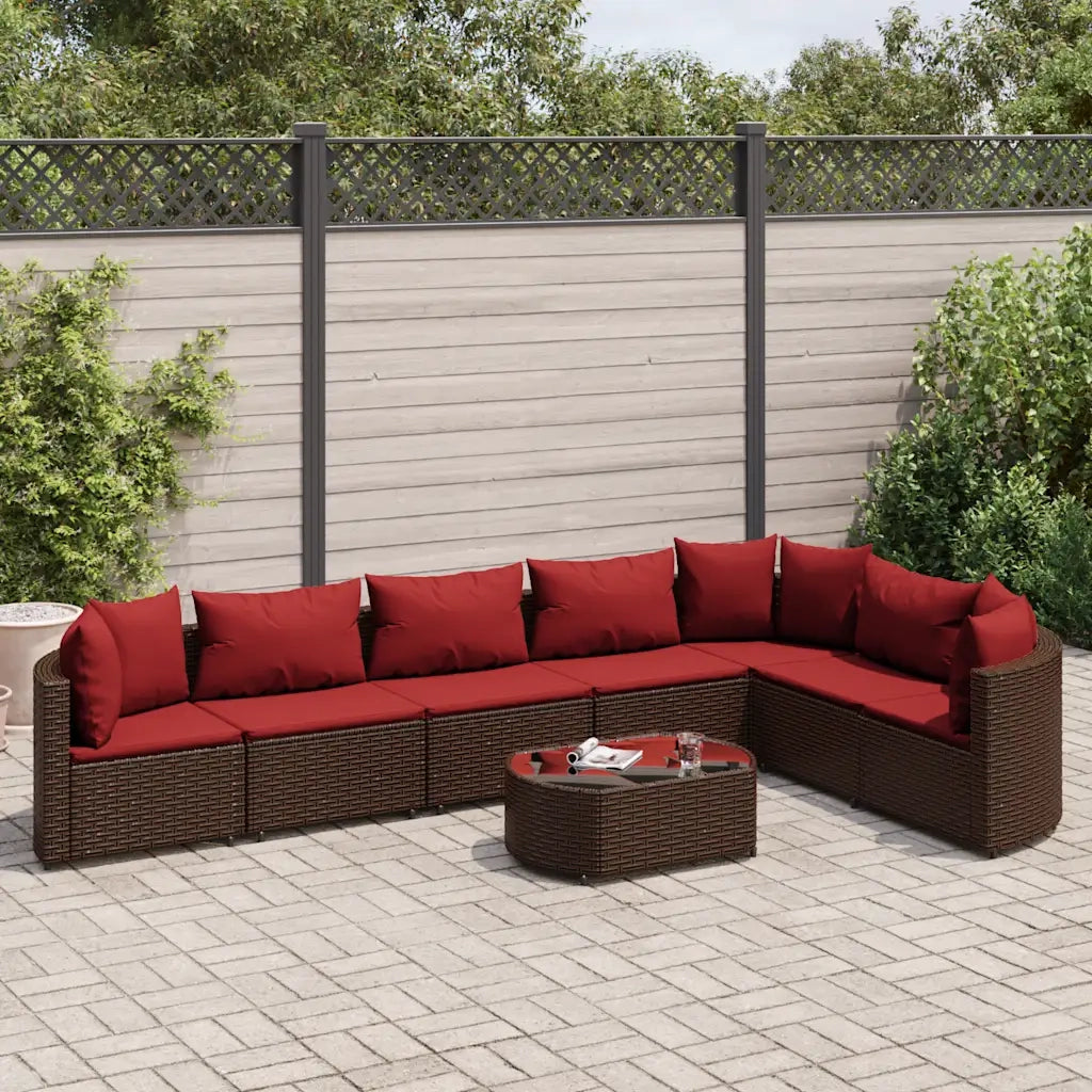 Set Divani da Giardino 8 pz con Cuscini Marrone in Polyrattan