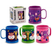 Trade Shop - Tazza Per Bevande Plastica Animali 350ml Manico Colorate Bimbi Ragazzi Bicchiere -
