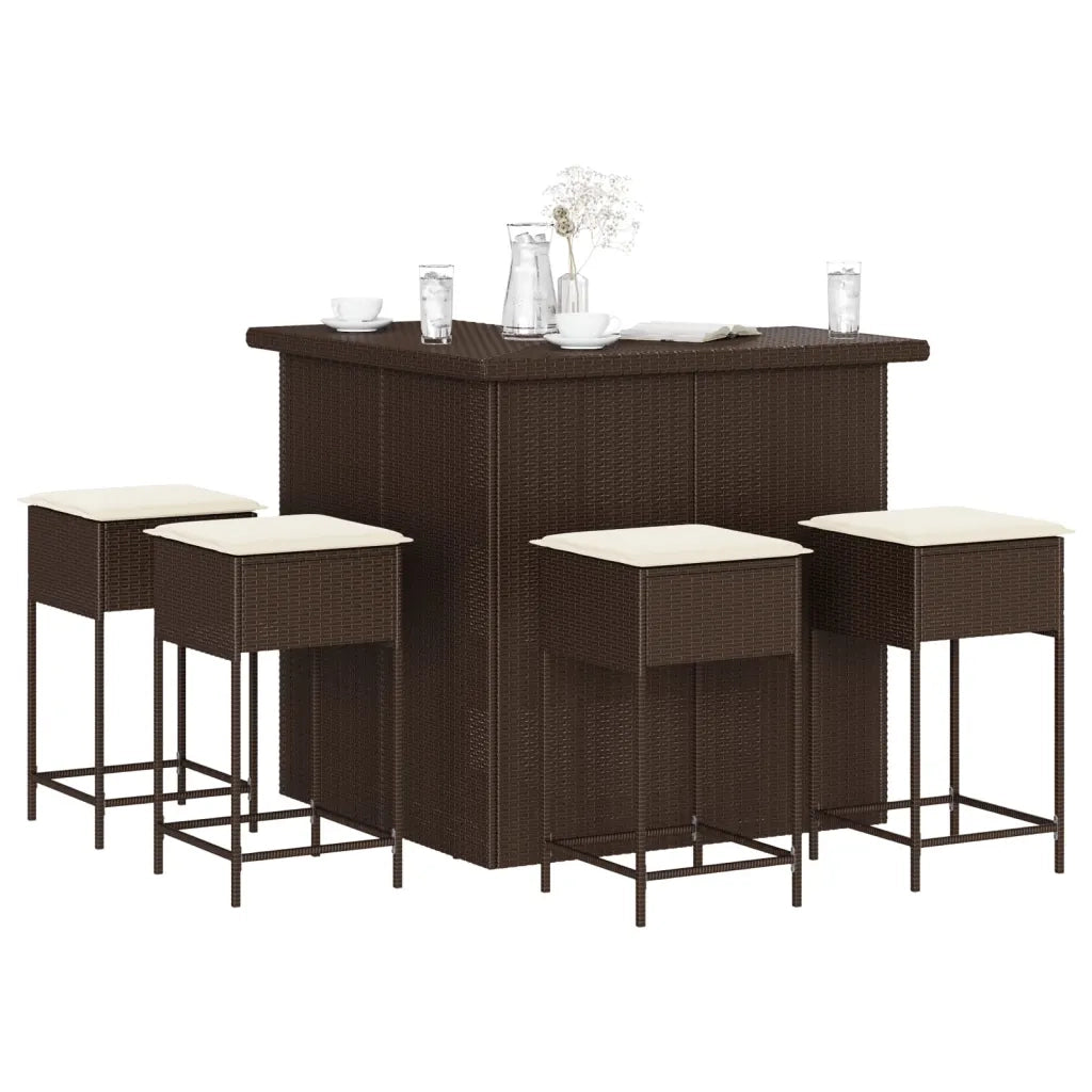 vidaXL Set Bar da Giardino 5 pz con Cuscini in Polyrattan Marrone