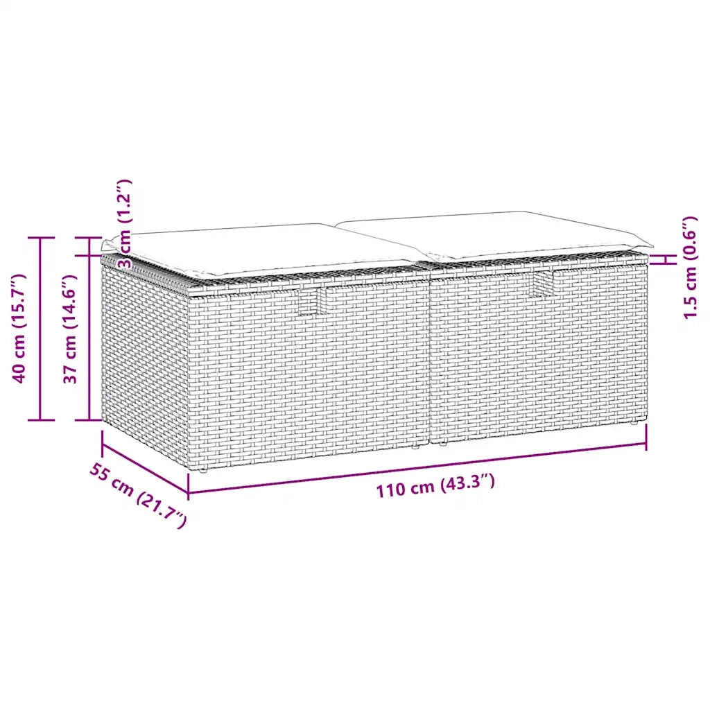 Set Divani da Giardino con Cuscini 2 pz Nero Polyrattan Acacia 3328669