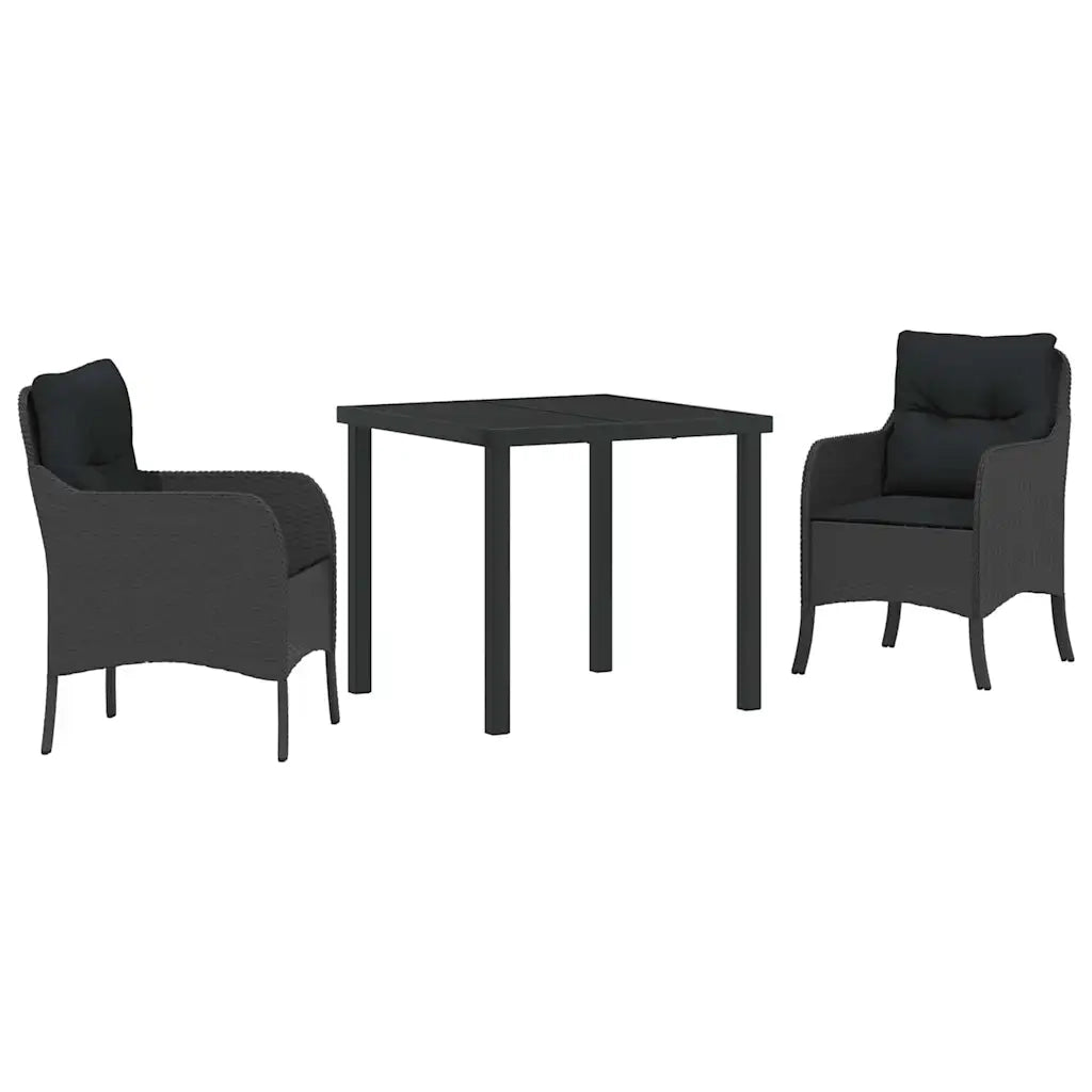 Set da Pranzo per Giardino con cuscino 3 pcs Nero polyrattan