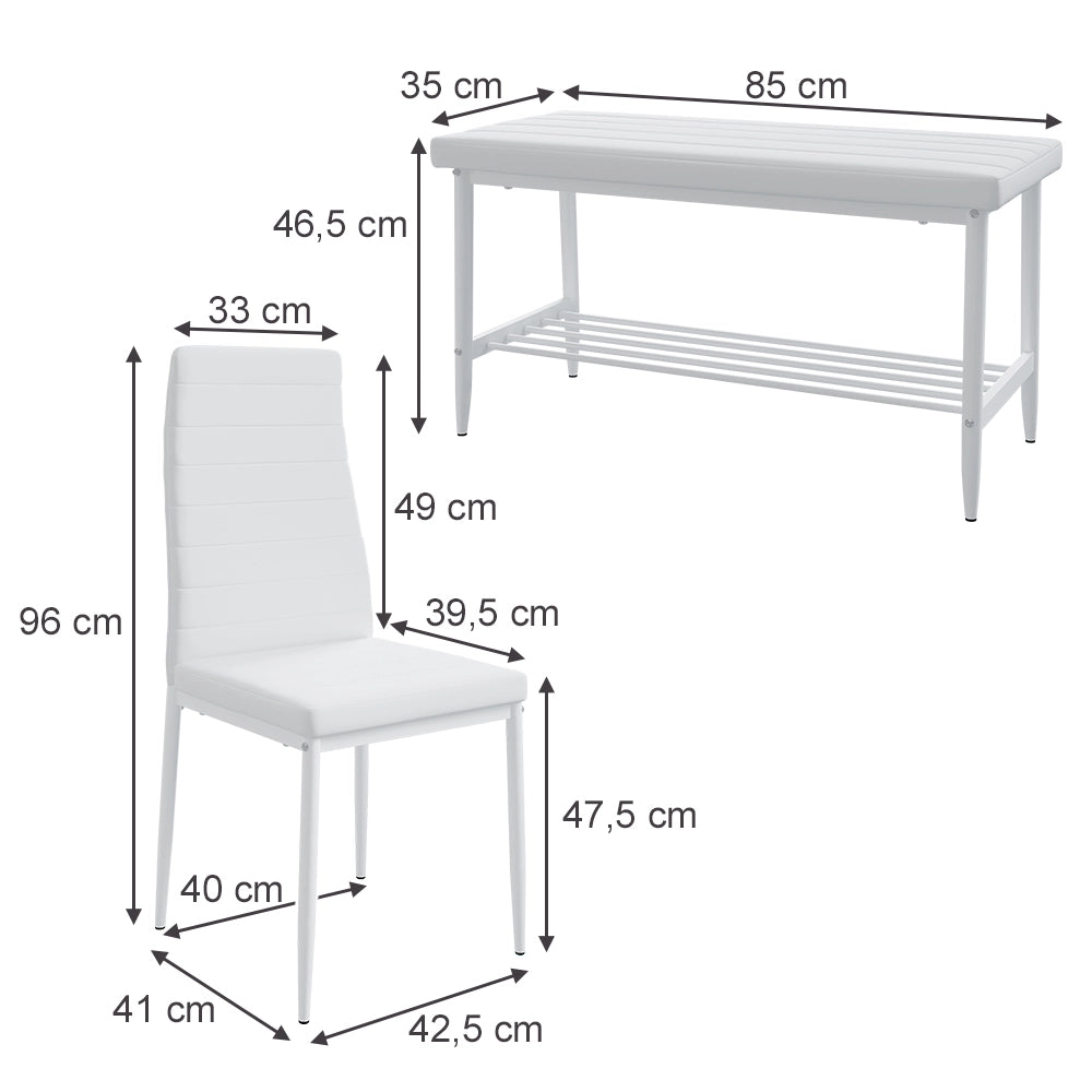 Vicco Panca e sedia Bianco 85 x 46.5 cm Set da 3 pezzi