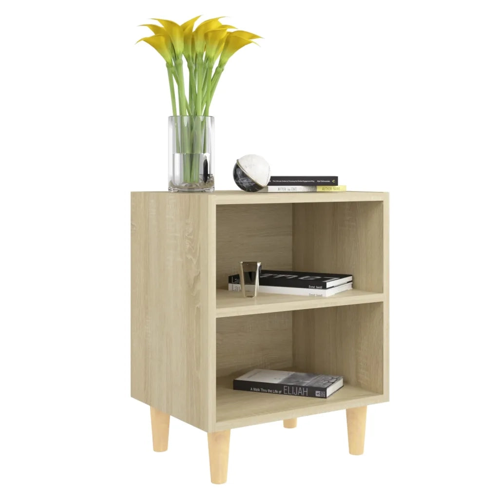 Comodini Gambe in Legno Massello 2pz Rovere Sonoma 40x30x50cm 805786