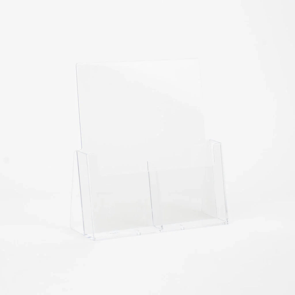 Porta depliant da banco in plexi 2 tasche 1/3 A4 affiancate