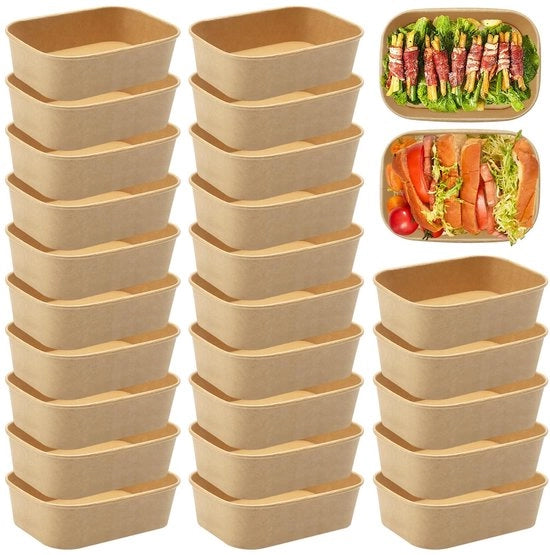 Set di cartoni di cartone riutilizzabili - Impermeabili all'acqua - Impermeabili al grasso - 25 pezzi - 500 ml - Ideali per alimenti - Imballaggi di cartone