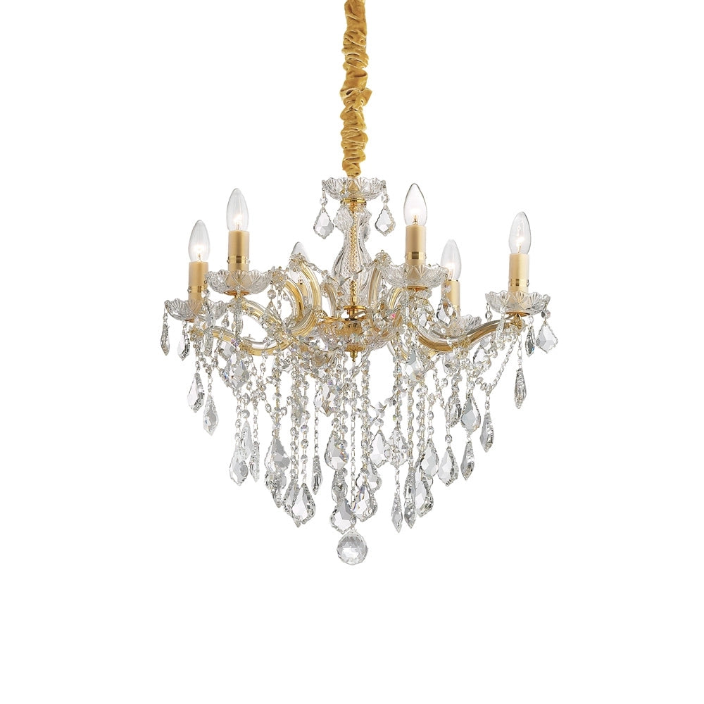 Lampadario Classico Florian Metallo-Cristallo Oro 6 Luci E14