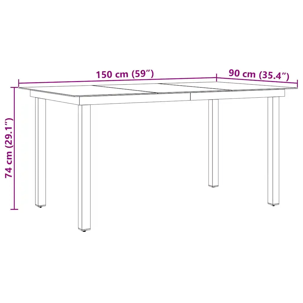Tavolo da Giardino Nero 150x90x74 cm in Alluminio e Vetro 42788