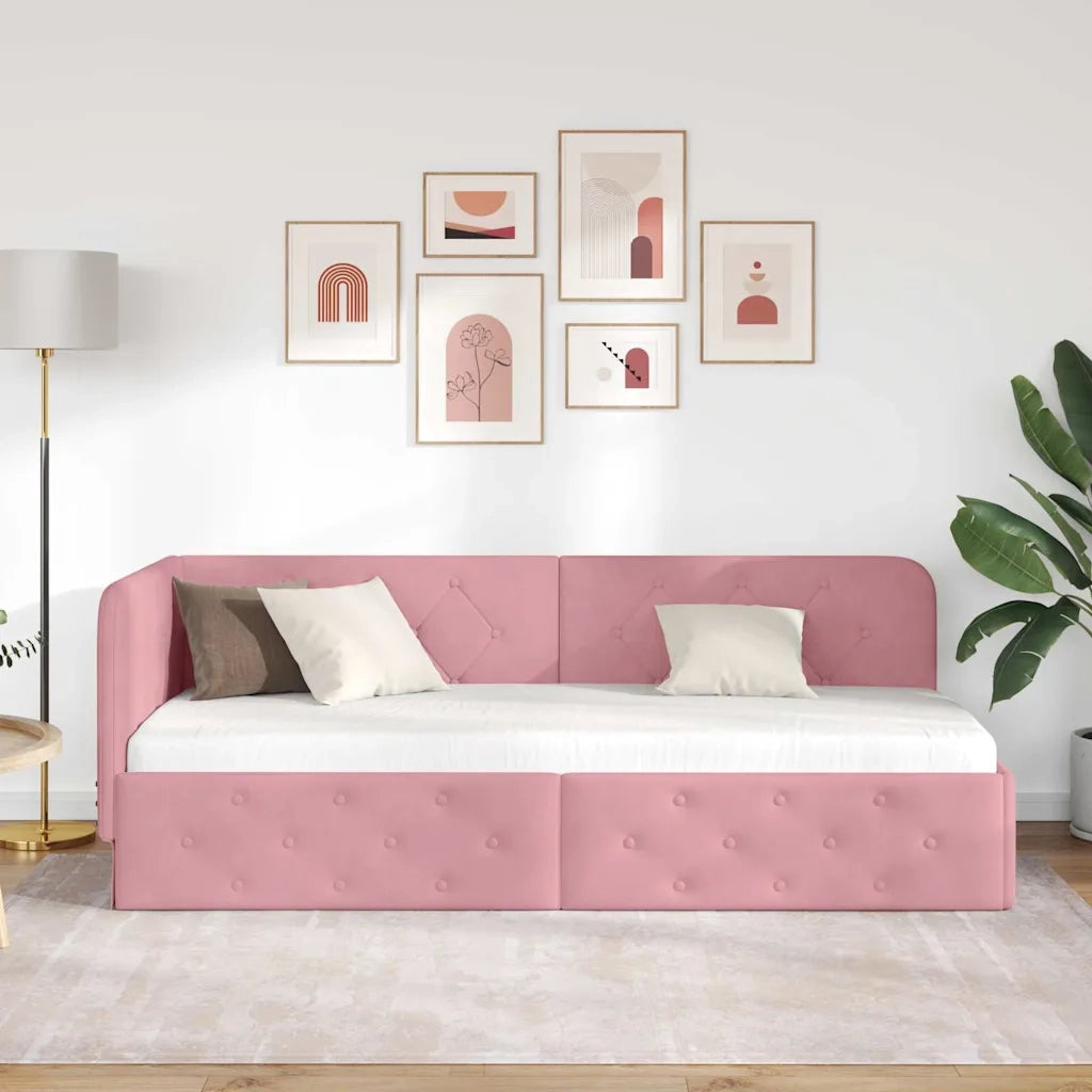 Cornice del letto ad angolo Rosa 80 x 200 cm Velluto