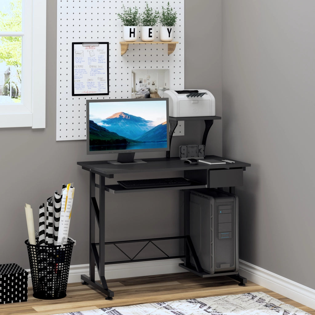 Scrivania per Computer ¨C Xylo ¨C con Cassetto e Ripiano Tastiera 90x50x100 cm Nero