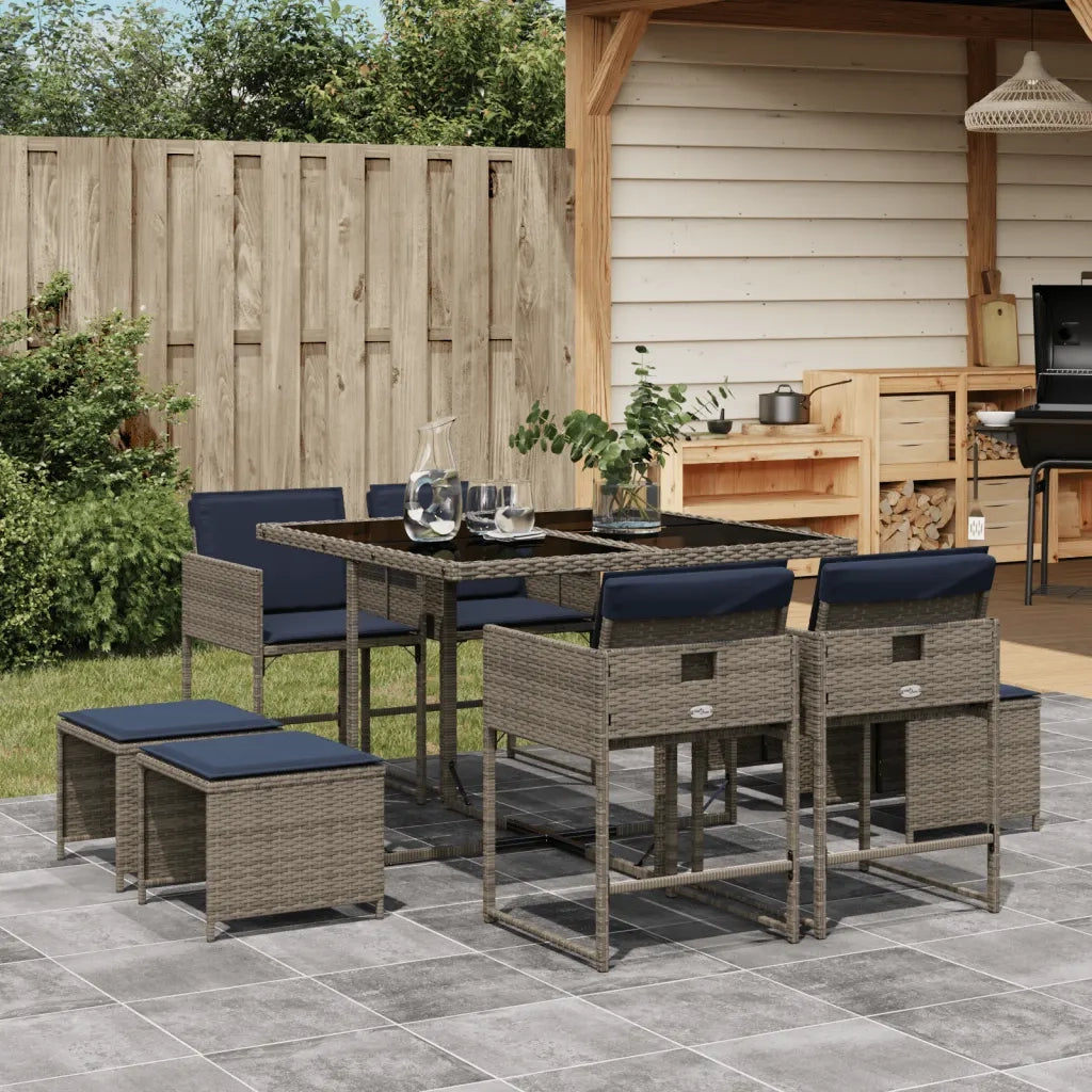 Set da pranzo da giardino da 9 pz con Cuscini in Polyrattan Grigio 3278088