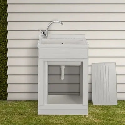 Mobile lavatoio 60x50 bianco con serranda vasca e asse lavapanni