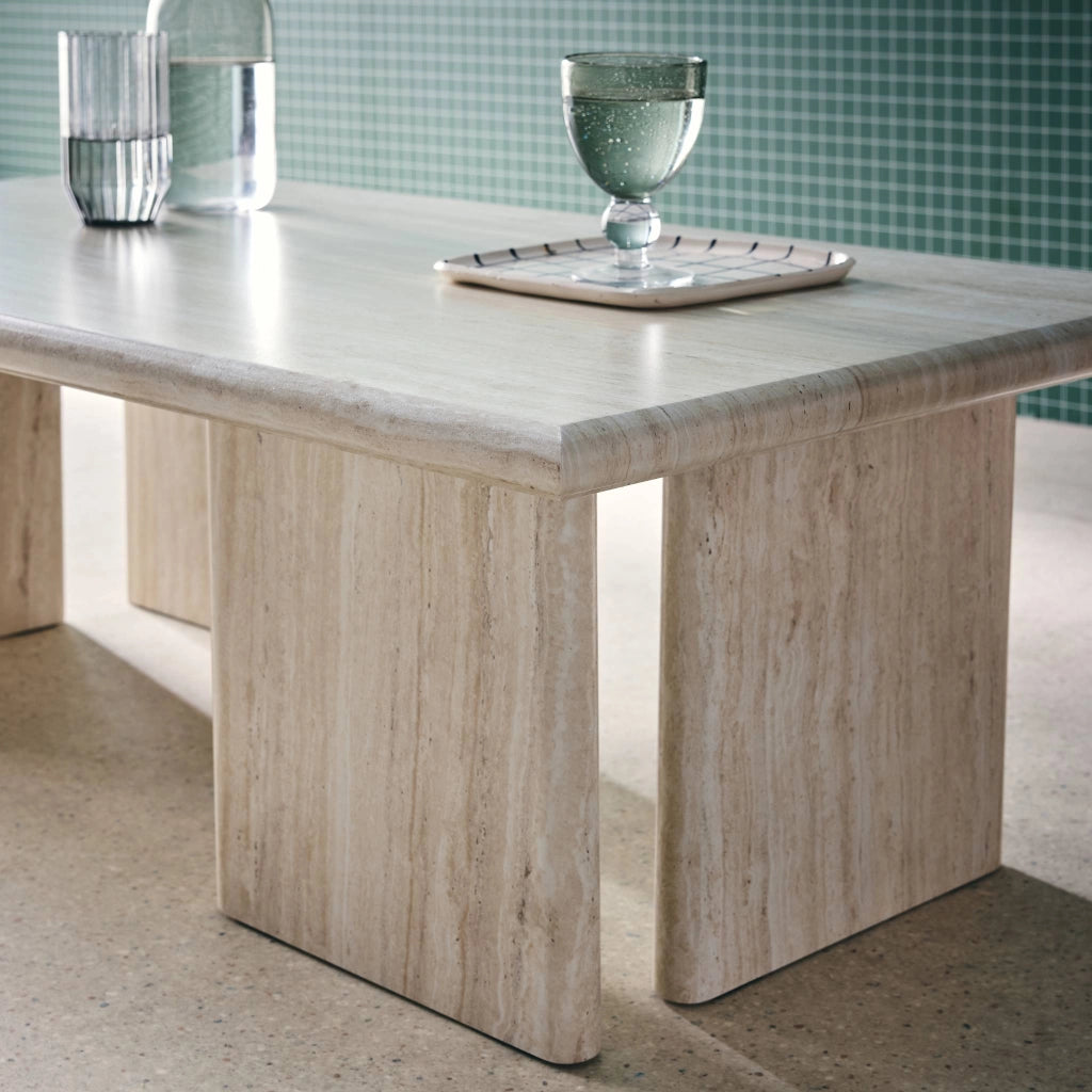 Tavolino rettangolare effetto legno, beige travertino