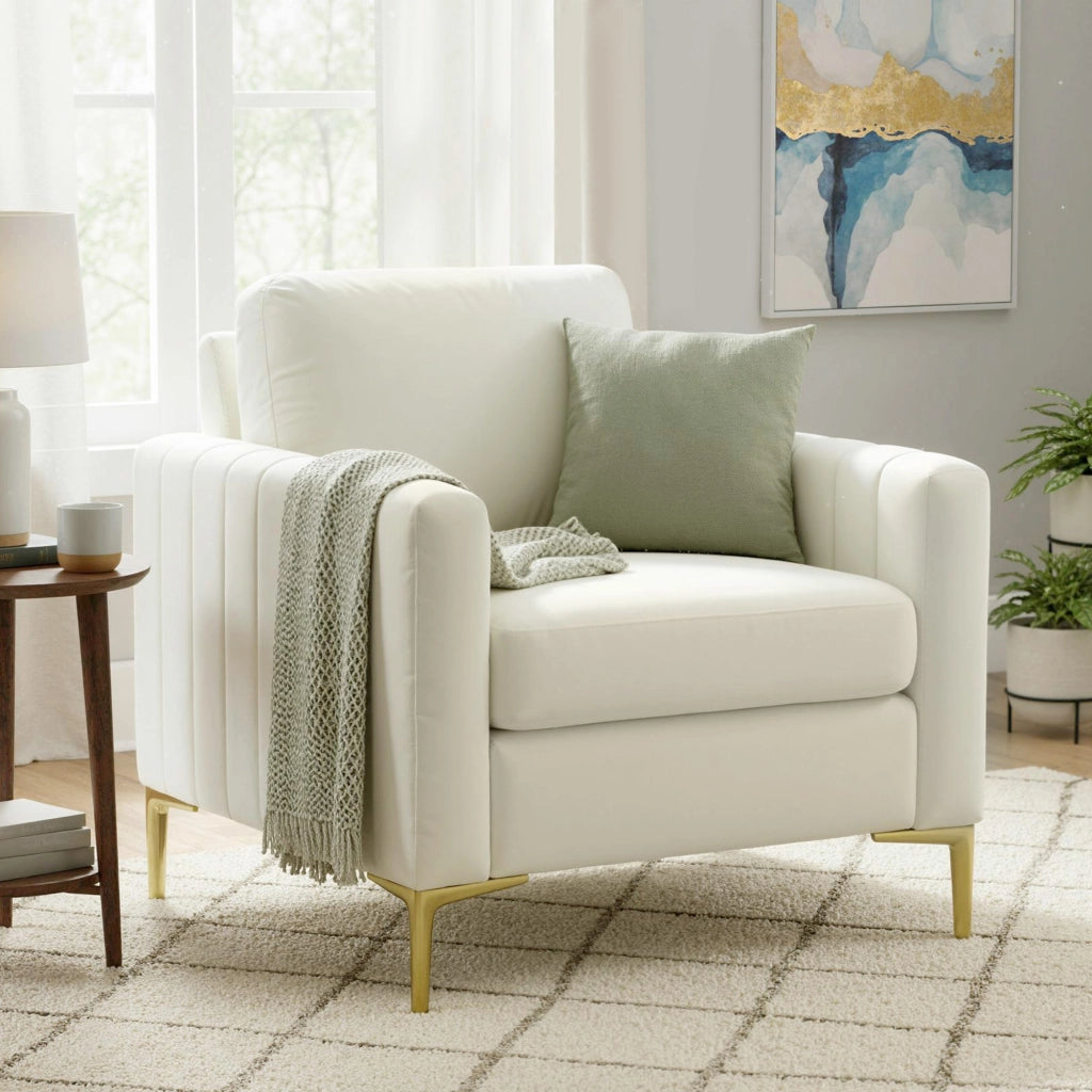 Poltrona in Velluto Acolchato ¨C Minimal ¨C Crema 81x77x81 cm
