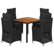Set da Pranzo da Giardino 5 pz Nero con Cuscini in Polyrattan