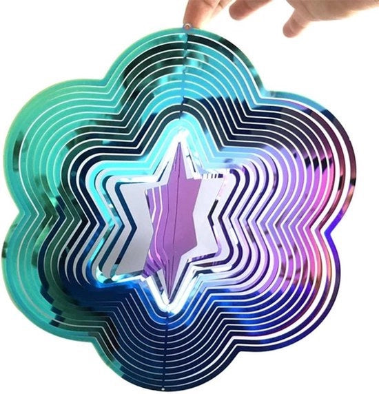Decorazione per giardino a forma di stella a 5 punte con effetto luminoso - Design 3D in metallo - Regalo per esterni - Luccicante - Adatto per casa e giardino - Rotante e soffiante - Decorazione per casa - Gong del vento