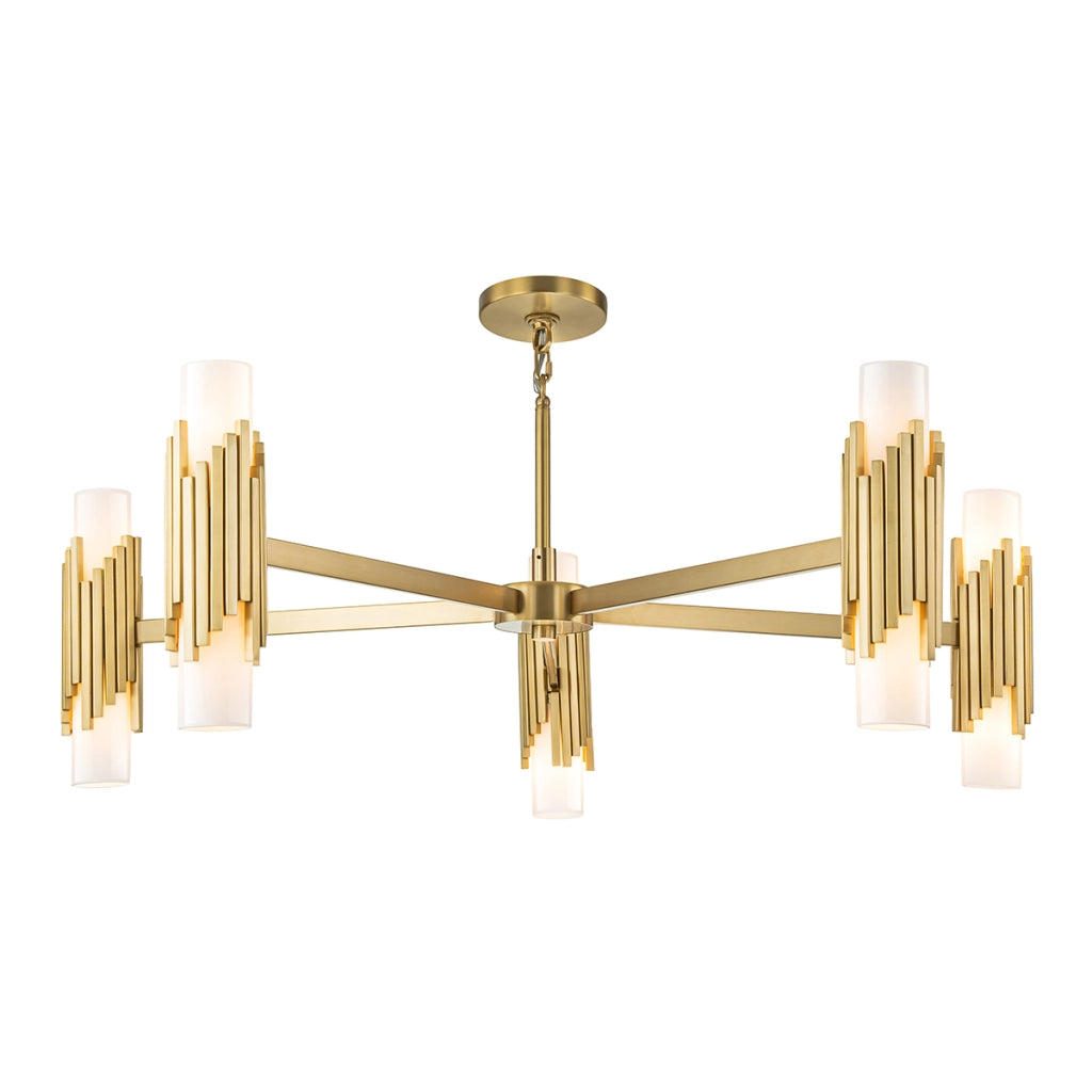 Lampadario Marvele Elstead ottone anticato opalino 10xE14
