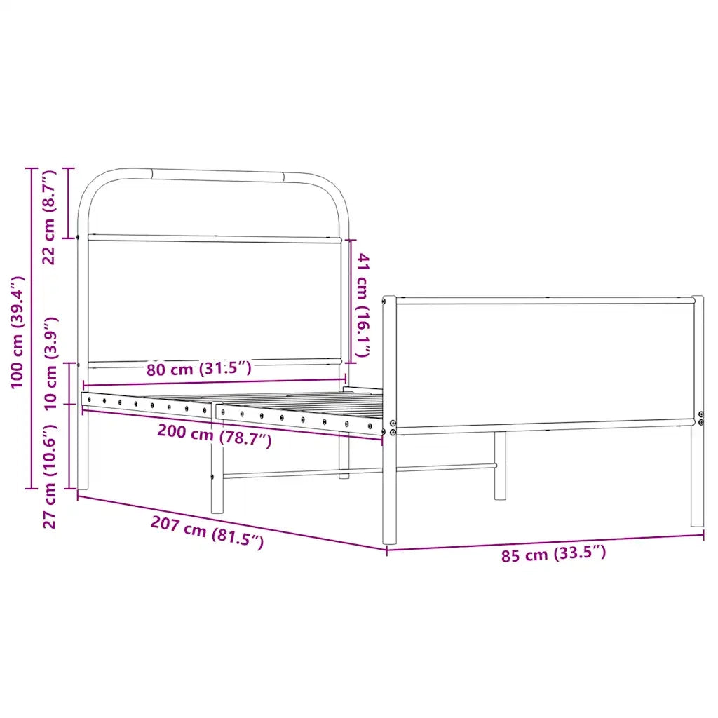 Letto singolo | Letto per adulti | Giroletto senza Materasso Rovere Sonoma 80x200 cm in Truciolato