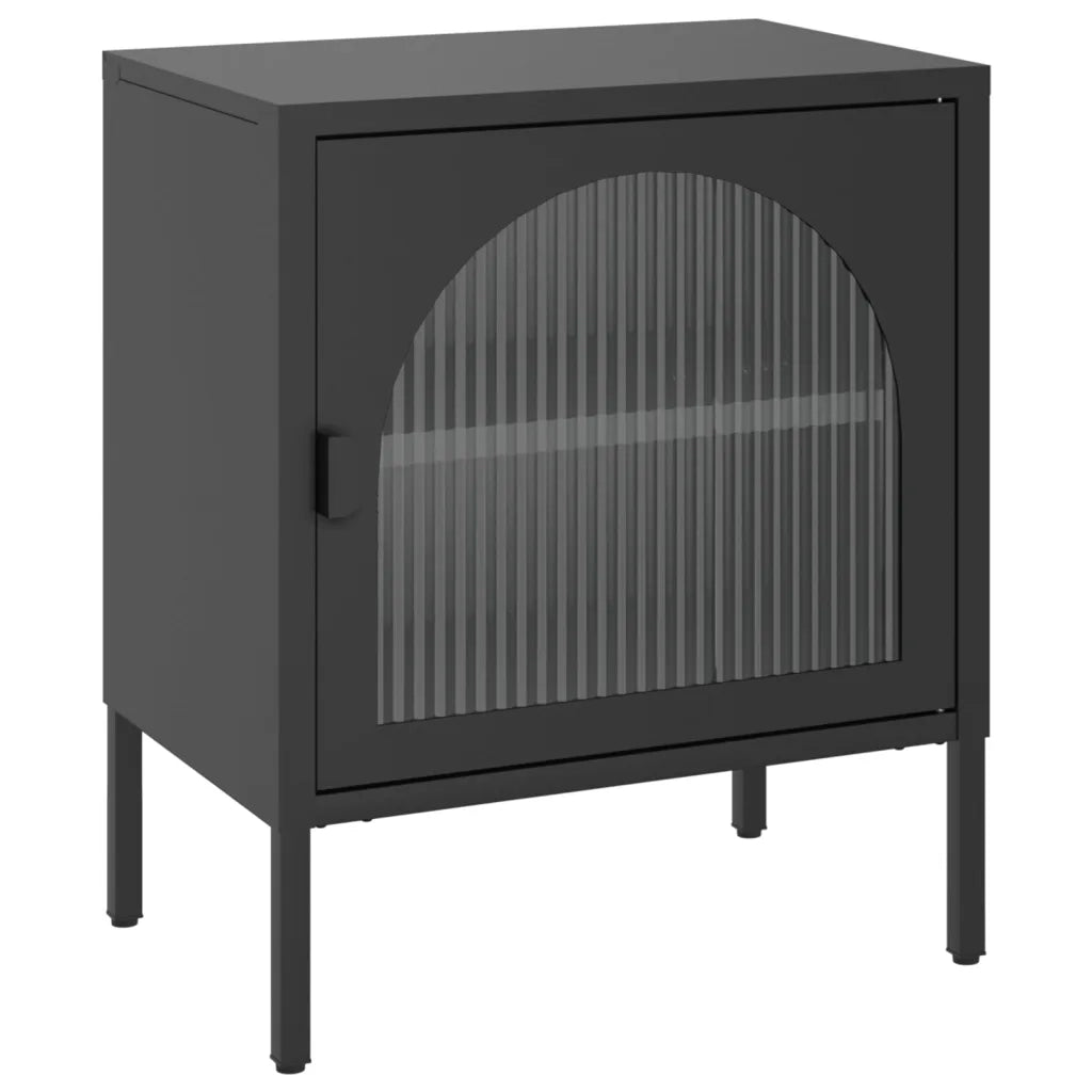 Comodino-Tavolino da notte Nero 50x35x60 cm Vetro e Acciaio