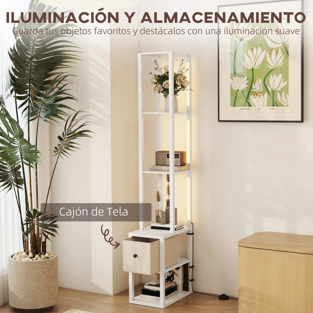 Lampada da Terra Moderna con Ripiani e Cassetto ¨C Minimal ¨C Bianco 30x30x150