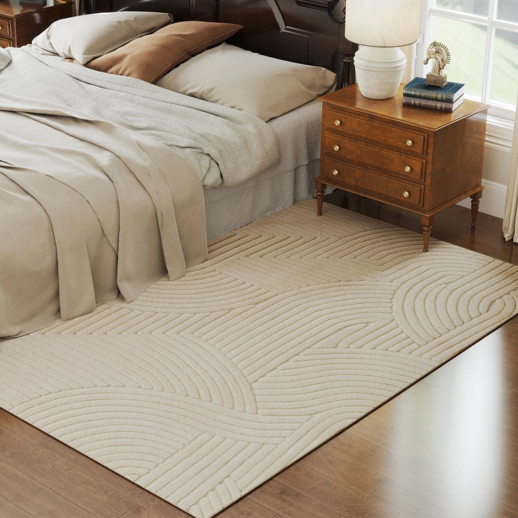 Tappeto Soggiorno Geometrico ¨C Xylo ¨C 230x160 cm Pelo Lungo Antiscivolo Crema