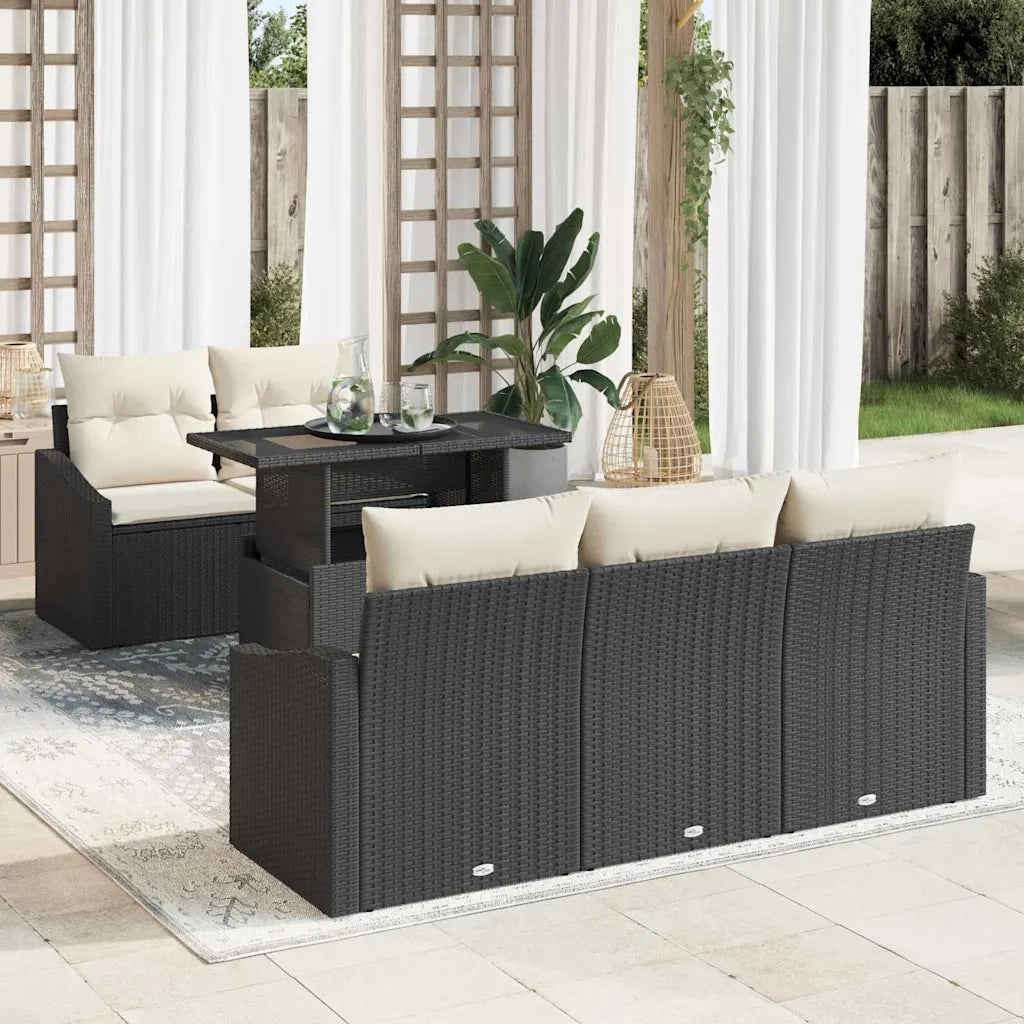 Set Divano da Giardino 6 pcs Nero e crema polyrattan