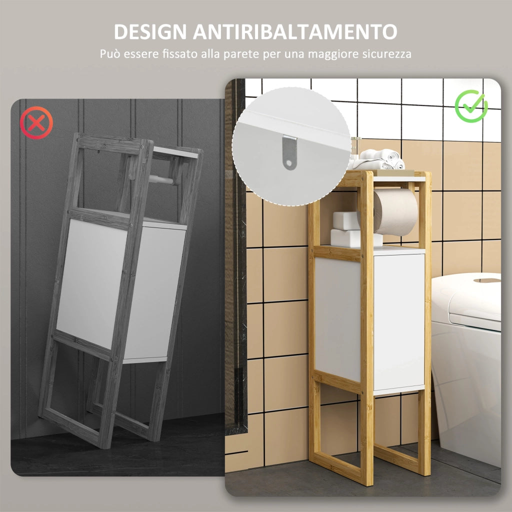 Mobile Bagno Salvaspazio ¨C Xylo ¨C Bamb¨´ Bianco con Porta Carta Igienica 20x33x80cm