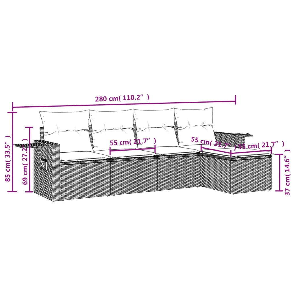 Set Divano da Giardino 5 pz | Set Salotto da Giardino con Cuscini Marrone in Polyrattan