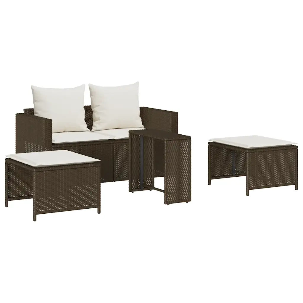 Set Divano da Giardino 5 pz | Set Salotto da Giardino con Cuscini Marrone in Polyrattan