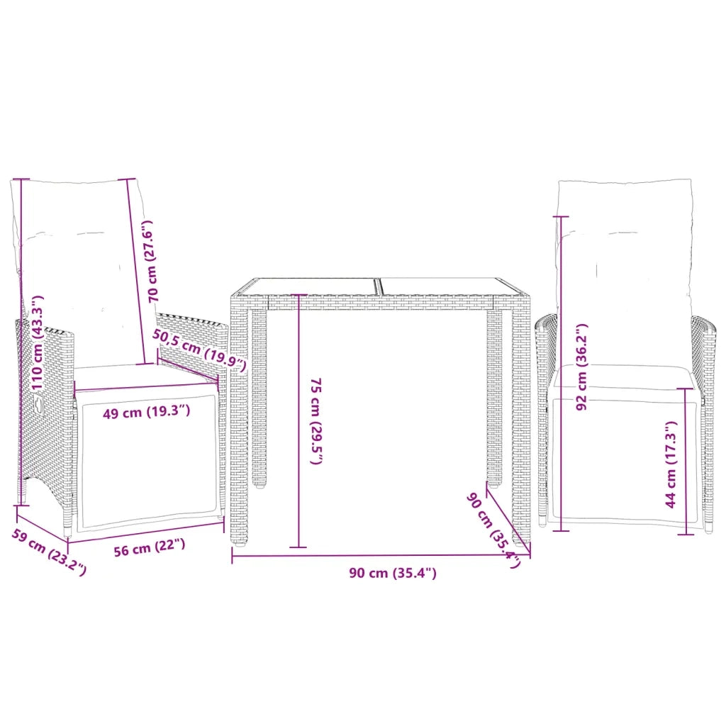 Set Bistr¨° da Giardino 3 pz | Set Salotto da Giardino con Cuscini in Polyrattan Marrone